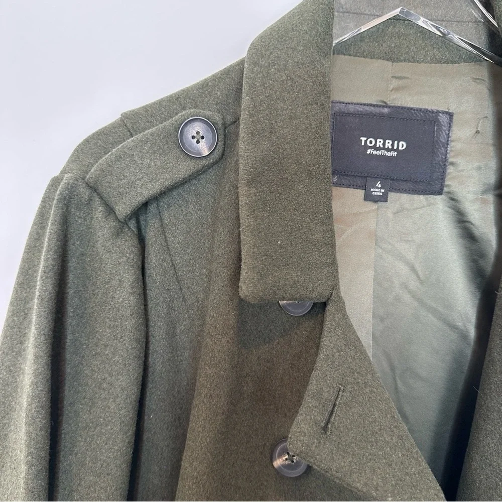 Torrid Olive Wool Military Fit Flare Trench Coat Size 4 - Picture 8 of 11